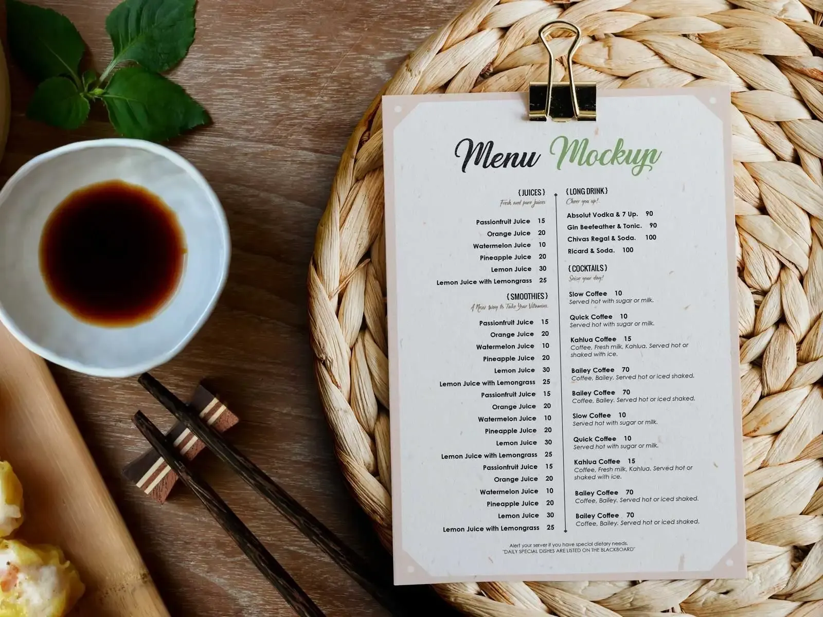 in menu in ấn