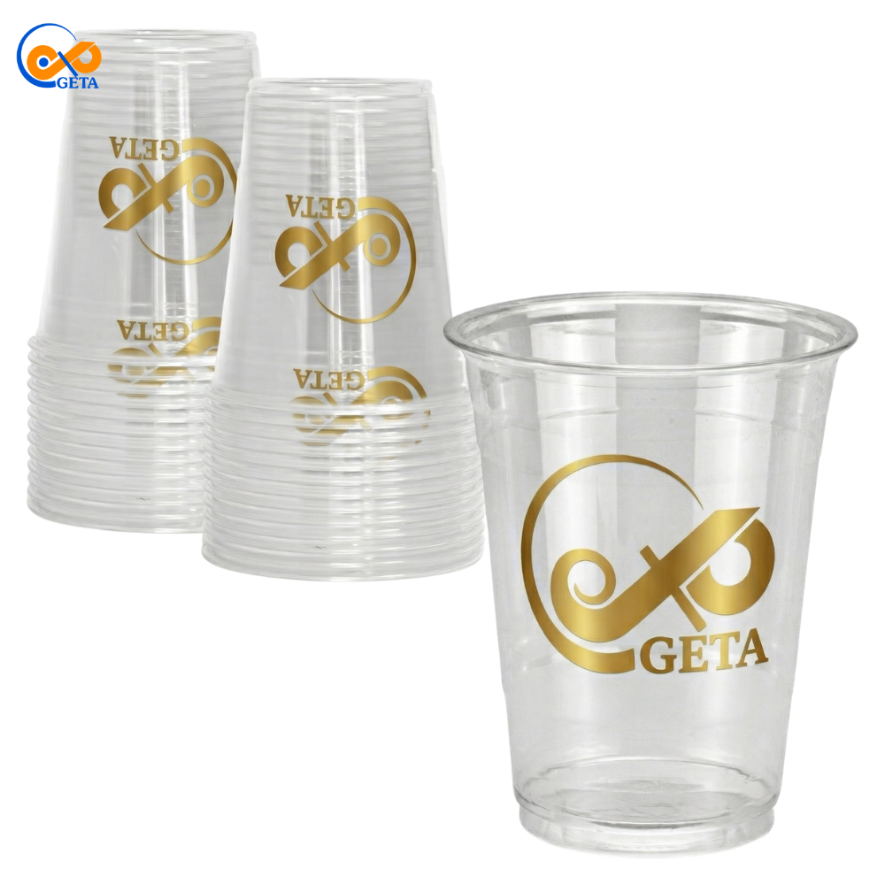 Ly nhựa PET in logo Geta giúp nhận diện thương hiệu đồ uống