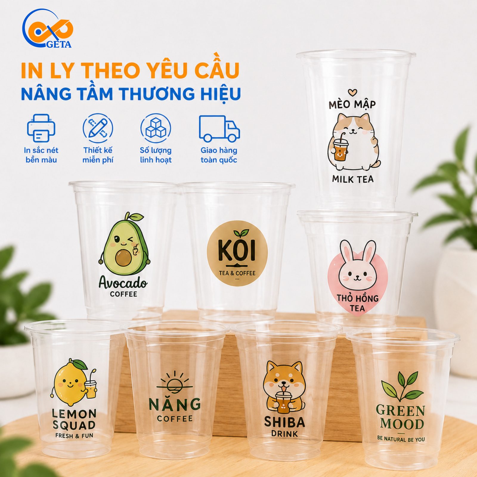 Ly nhựa in logo theo yêu cầu cho quán cà phê, trà sữa tại Tây Ninh